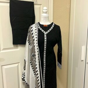 Pakistani Indian new chicken kari embroidery black dress #365